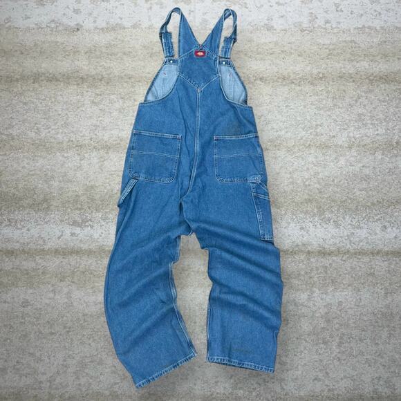 Vintage Dickies Carpenter Overalls Baggy Wide Leg Fit Medium Wash Denim 90s - Picture 2 of 6